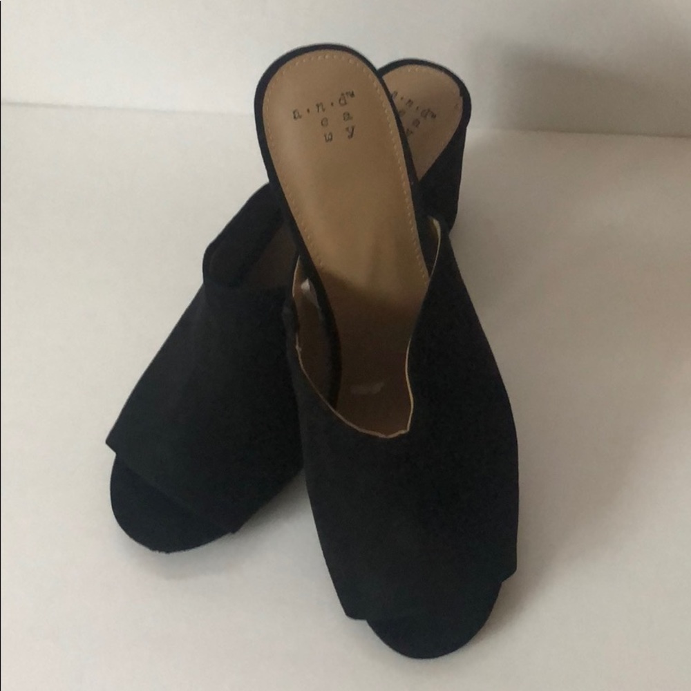 A New Day Black Faux Suede Block Heel Mule